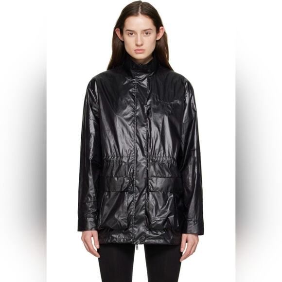 ANINE BING Gigi Black Shiny Glossy Sport Packable Windbreaker Jacket, size S - Picture 2 of 8